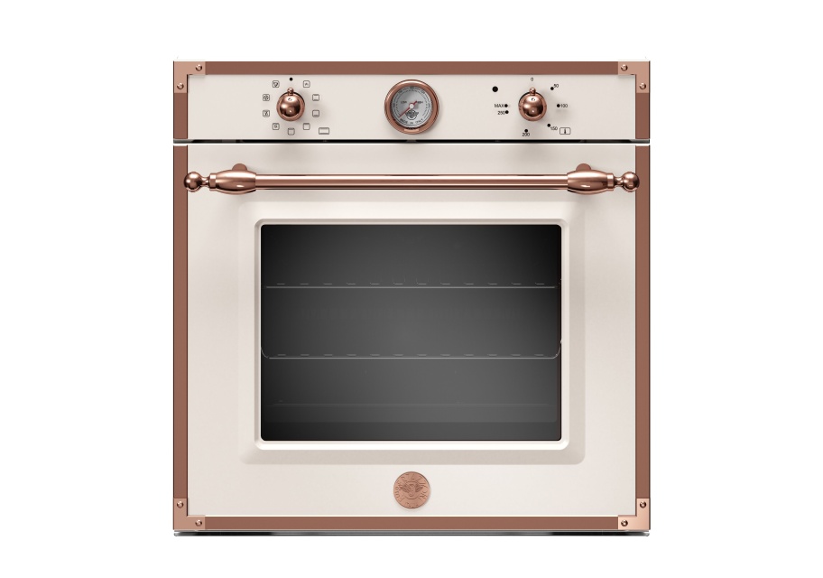Elfenbenshvit innbyggingsovn med messingkanter, 60 cm, Heritage - Bertazzoni