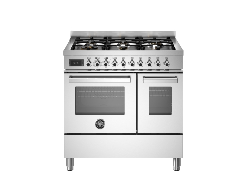 Gasskomfyr Professional, 90 cm, 6 brennere, Dobbel stekeovn, Rustfritt stål - Bertazzoni