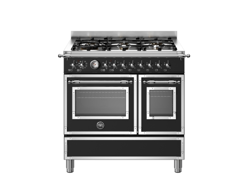 Heritage gasskomfyr, 90 cm, 6 brennere, dobbel ovn, matt svart - Bertazzoni