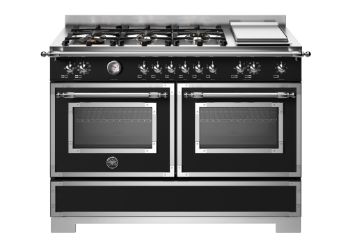 Gasspis Heritage, 120 cm, 6 brännare + stekbord, 2 ugnar, Mattsvart - Bertazzoni