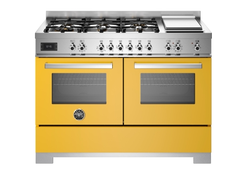 Gasspis Professional, 120 cm, 6 brännare + stekbord, 2 ugnar, Gul - Bertazzoni