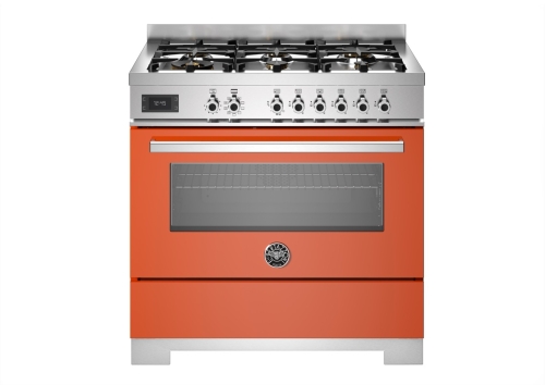 Gasspis Professional, 90 cm, 6 brännare, 1 ugn, Orange - Bertazzoni
