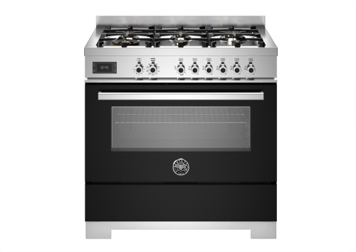 Gasspis Professional, 90 cm, 6 brännare, 1 ugn, Svart - Bertazzoni
