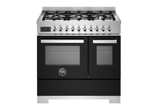 Gasspis Professional, 90 cm, 6 brännare, 2 ugnar, Svart - Bertazzoni