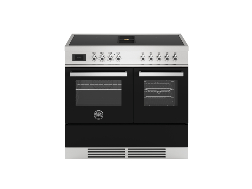 Induksjonskomfyr med integrert ventilator, Professional, 100 cm, 4 soner, 2 ovner, Svart - Bertazzoni