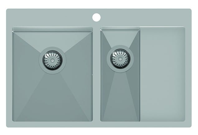 Rustfri dobbel oppvaskkum 780 x 500 mm med hylle til høyre