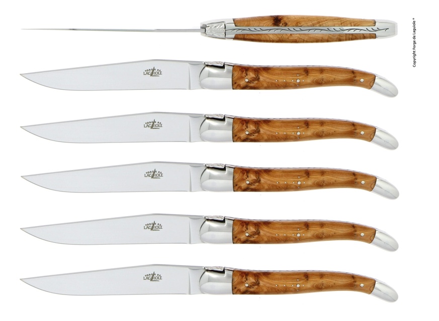 Sett med 6 spisekniver, håndtak av heltre - Forge de Laguiole