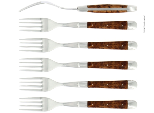 Seks gafler, Tuja-skaft, polert, Tradition - Forge de Laguiole