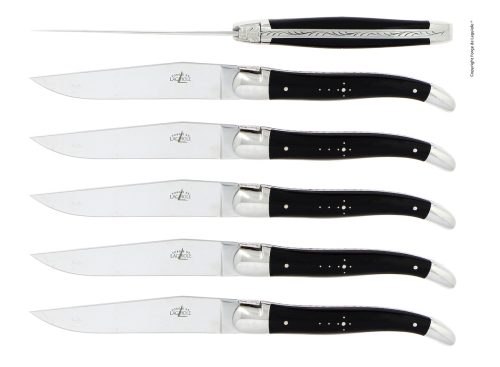 Seks kniver, skaft i mørkt horn, polert, Tradition - Forge de Laguiole
