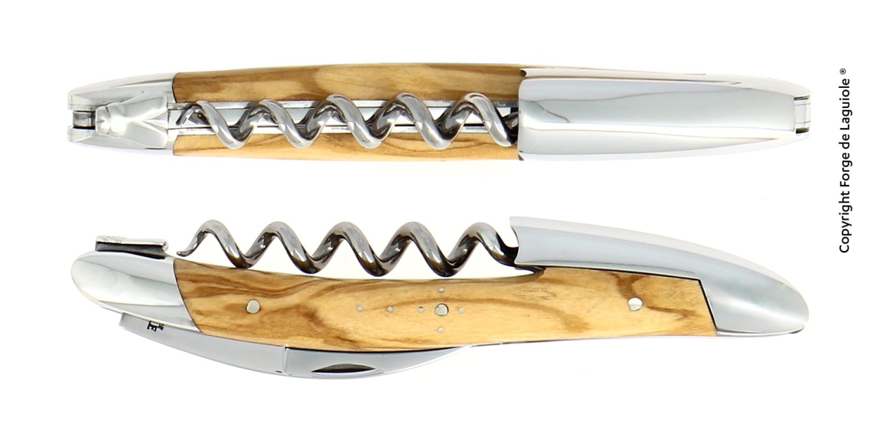 Sommelier lommekniv med korkskrue, oliventre håndtak - Forge de Laguiole