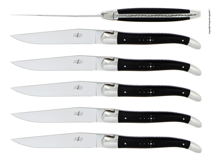 Sett med 6 spisekniver, håndtak av ibenholt - Forge de Laguiole