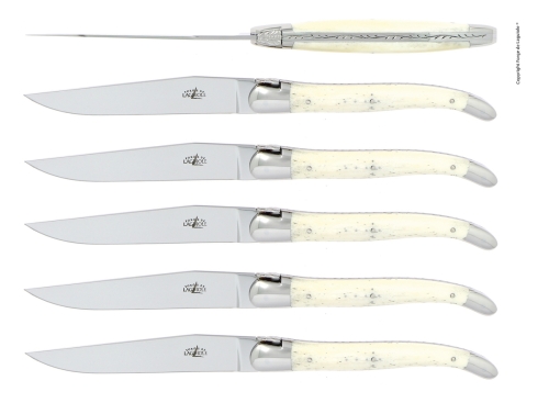 Seks kniver, beinskaft, polert, Tradition - Forge de Laguiole