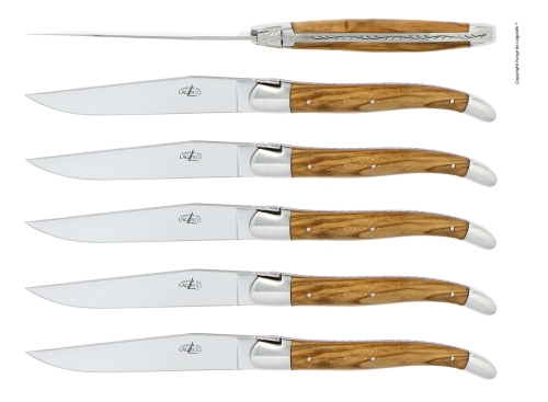 Seks kniver, håndtak i oliventre, polert, Tradition - Forge de Laguiole
