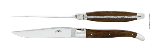 To kniver, skaft av forsteinet eikebark, polert, Tradition - Forge de Laguiole