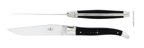 To kniver, skaft i mørkt horn, polert, Tradition - Forge de Laguiole