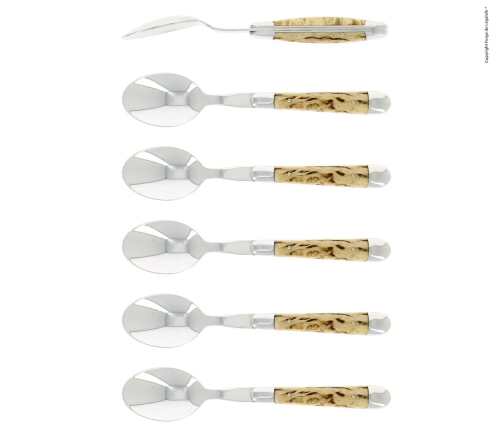 Seks dessertskjeer, håndtak i bjørk, polert, Tradition - Forge de Laguiole