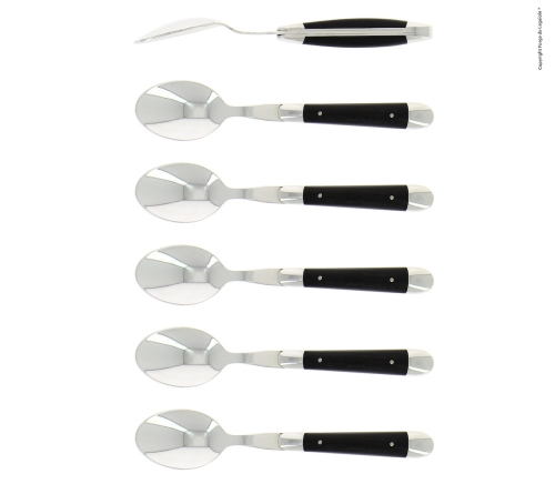 Seks dessertskjeer, håndtak i ibenholt, polert, Tradition - Forge de Laguiole