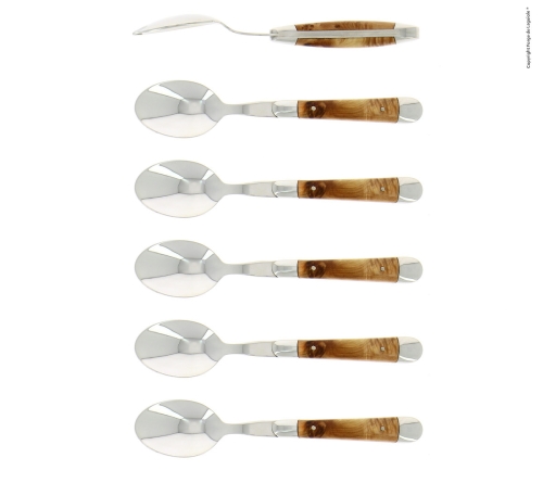 Seks dessertskjeer, En skaft, polert, Tradition - Forge de Laguiole