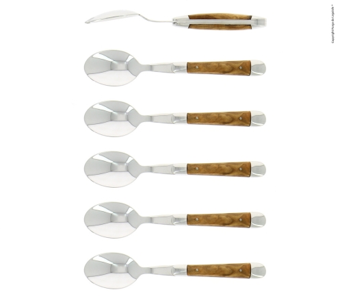 Seks dessertskjeer, håndtak i oliventre, polert, Tradition - Forge de Laguiole