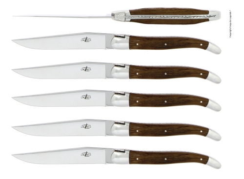 Seks kniver, skaft av forsteinet eikebark, polert, Tradition - Forge de Laguiole
