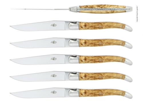 Seks kniver, bjørkehåndtak, polert, Tradition - Forge de Laguiole