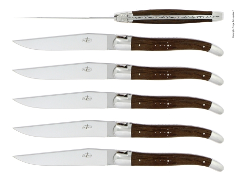 Seks kniver, skaft av forsteinet eik, polert, Tradition - Forge de Laguiole