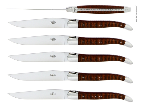 Seks kniver, Snakewood håndtak, polert, Tradition - Forge de Laguiole