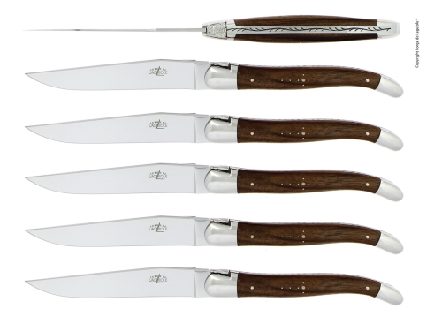 Seks kniver, valnøttskaft, polert, Tradition - Forge de Laguiole