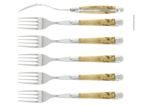 Seks gafler, håndtak i bjørk, polert, Tradition - Forge de Laguiole