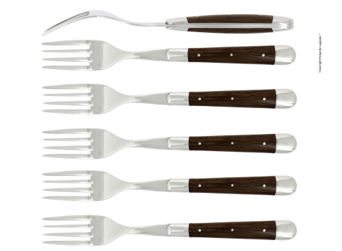 Seks gafler, skaft av forsteinet eik, polert, Tradition - Forge de Laguiole