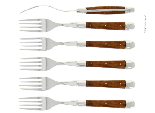Seks gafler, jungelskaft i tre, polert, Tradisjon - Forge de Laguiole