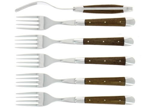 Seks gafler, håndtak i valnøtt, polert, Tradition - Forge de Laguiole