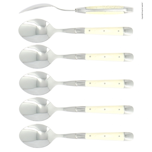 Seks skjeer, benskaft, polert, Tradition - Forge de Laguiole