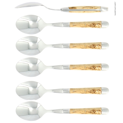 Seks skjeer, håndtak i bjørk, polert, Tradition - Forge de Laguiole