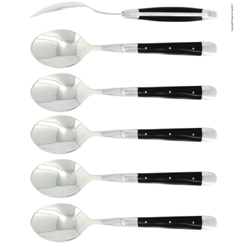 Seks skjeer, mørkt hornskaft, polert, Tradition - Forge de Laguiole