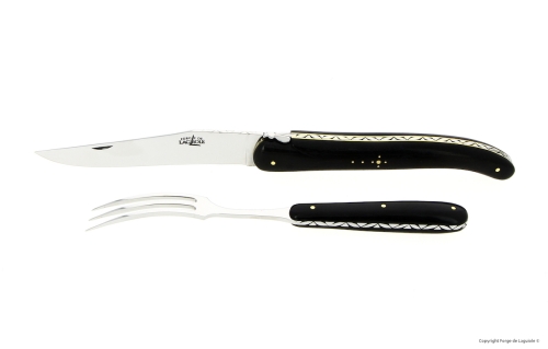 Utskjæringssett 21 cm, håndtak i ibenholt, sammenleggbart, Signatur - Forge de Laguiole