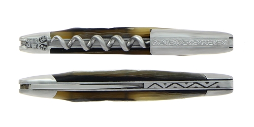 Aubra sommelierkniv i horn, damascenert med dekor, Collection - Forge de Laguiole