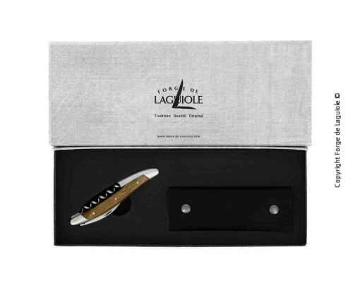 Sommelierkniv av forsteinet eikebark, damascenert med dekor, Collection - Forge de Laguiole