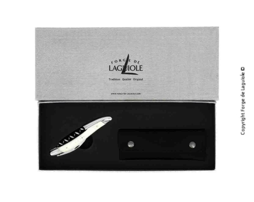 Sommelierkniv av bein, damascenert med dekor, Collection - Forge de Laguiole