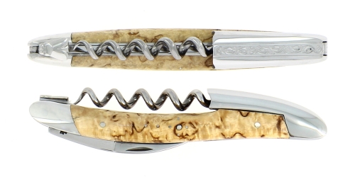 Sommelierkniv i bjørk, damascenert med dekor, Collection - Forge de Laguiole