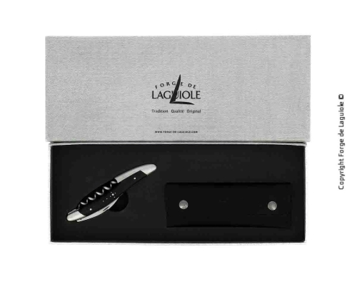 Sommelierkniv i ibenholt, damascenert med dekor, Collection - Forge de Laguiole