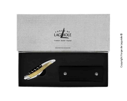 Sommelierkniv av lyst horn, damascenert med dekor, Collection - Forge de Laguiole