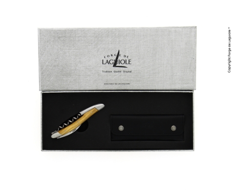 Sommelierkniv av oliven, damascenert med dekor, Collection - Forge de Laguiole