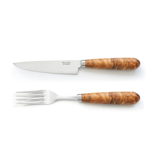 Kniv og gaffel med oliventresskaft, 2-pakke - Pallarès