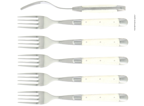 Seks gafler, benhåndtak, polert, Tradition - Forge de Laguiole