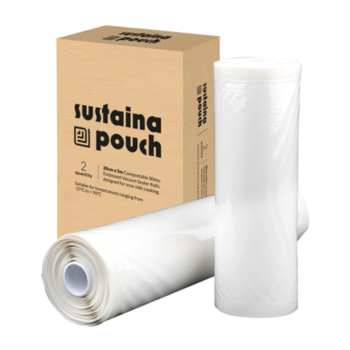 Komposterbare vakuumposer for sous vide på rull, 20 cm x 5 m - SousVideTools