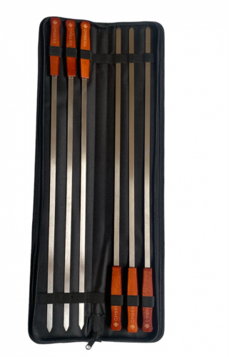 Brede grillspyd med trehåndtak, 60 cm, 6-pakning – Omberg