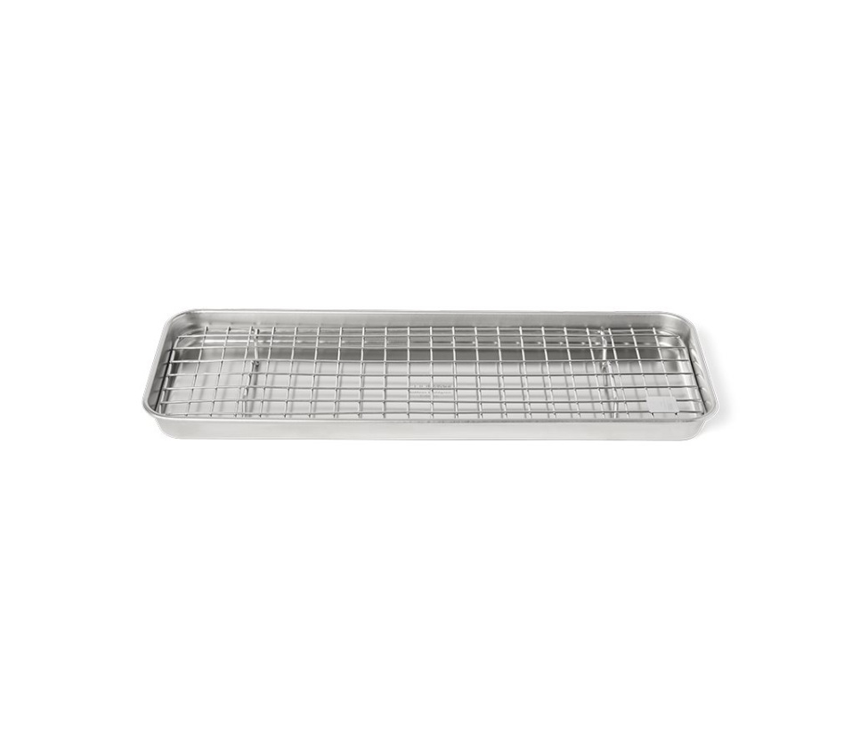 Gastrobrett/stekeplate med rist, 38x14 cm, rustfritt stål - Culimat