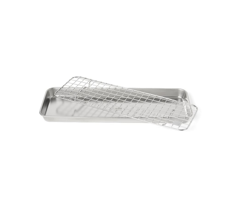 Gastrobrett/stekeplate med rist, 38x14 cm, rustfritt stål - Culimat
