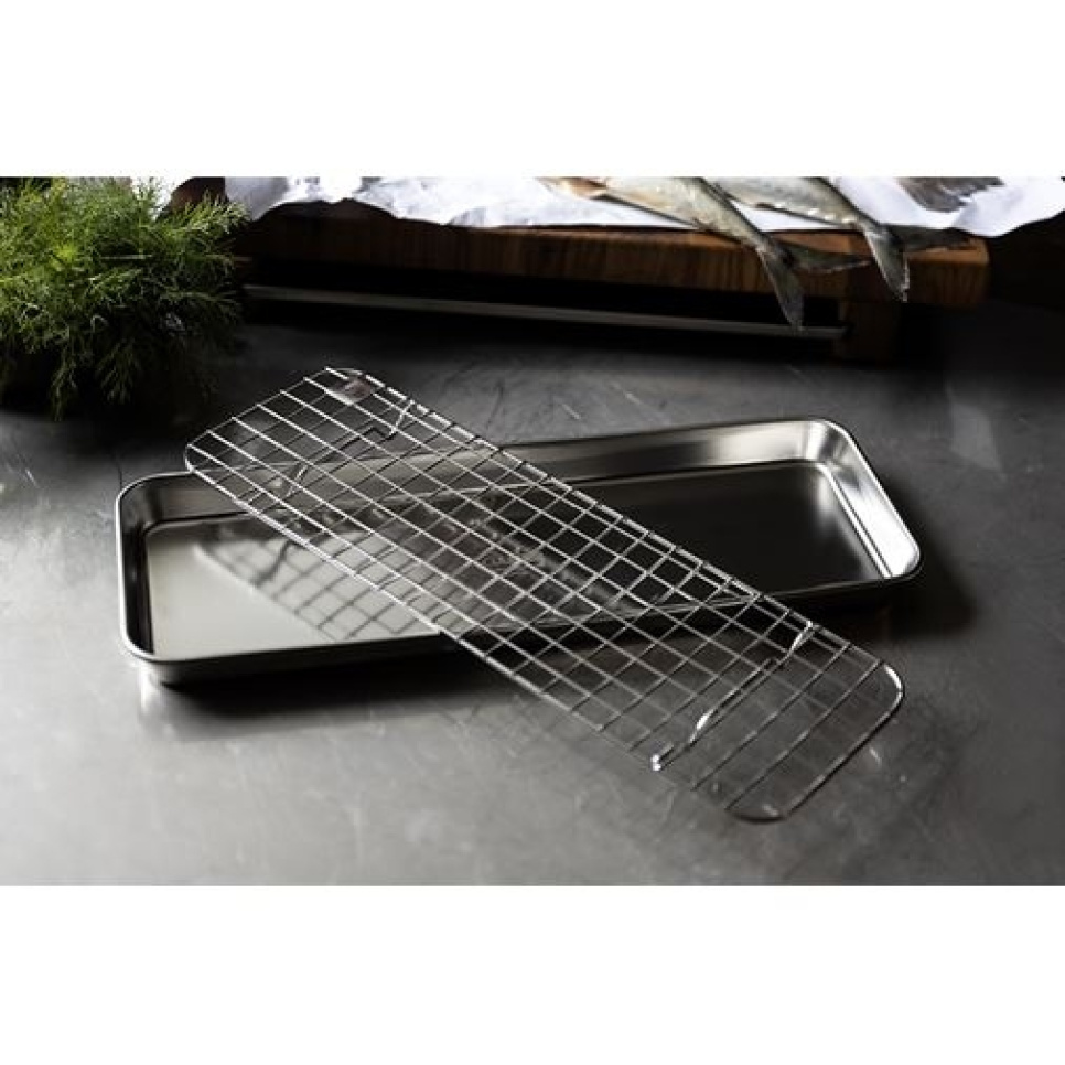 Gastrobrett/stekeplate med rist, 38x14 cm, rustfritt stål - Culimat